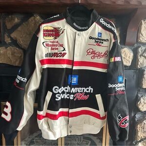 Vtg Hamilton Black and White Racing   Bomber Jacket • NASCAR • Large